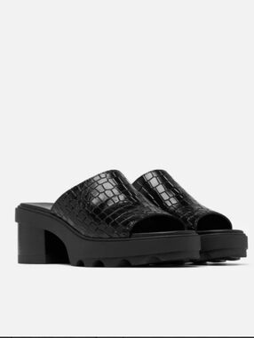Sorel Black Chunky Mule Platform Sandals Size 8 Super Comfortable Y2K Vibes